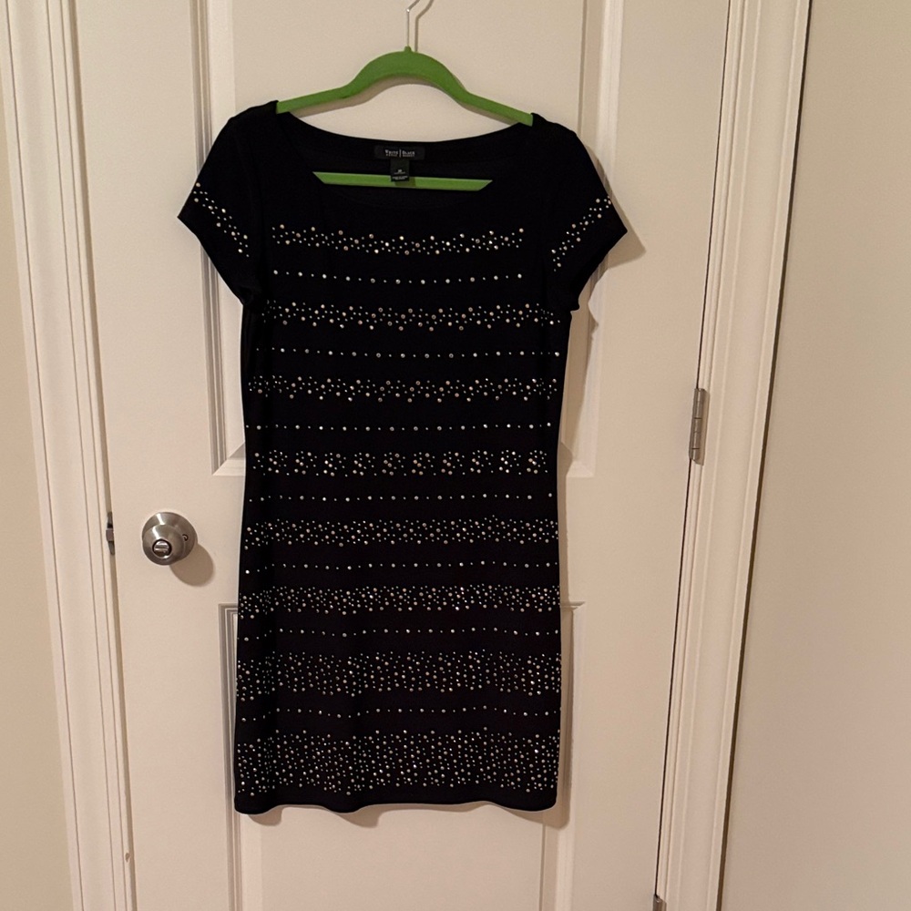 White House Black Market Black Short-Sleeve Studded Mini Dress